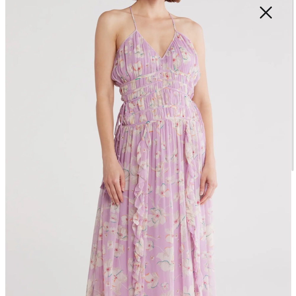 NWT Joie Lyall Shirred Silk Gown Midi Dress Size Medium Lavender Purple Spring